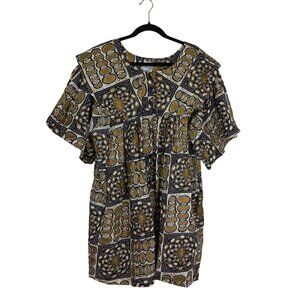 The African Village Multicolor Button-Front Short Sleeve Tunic Dress 100% Cotton